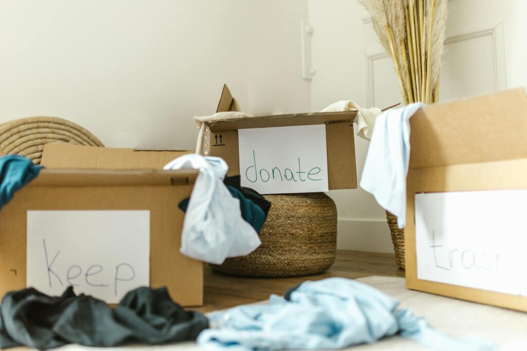 boxes of clothes to donate