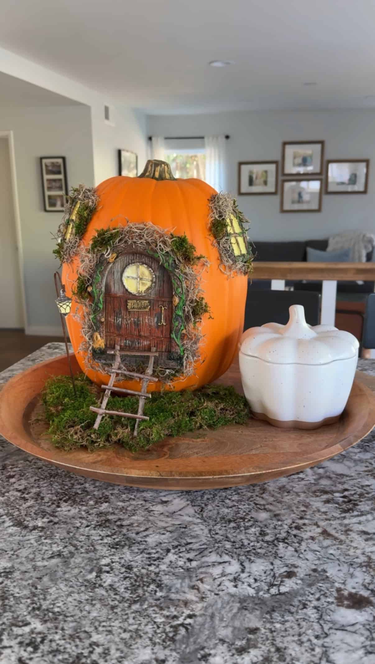 easy diy pumpkin fairy house using foam pumpkin