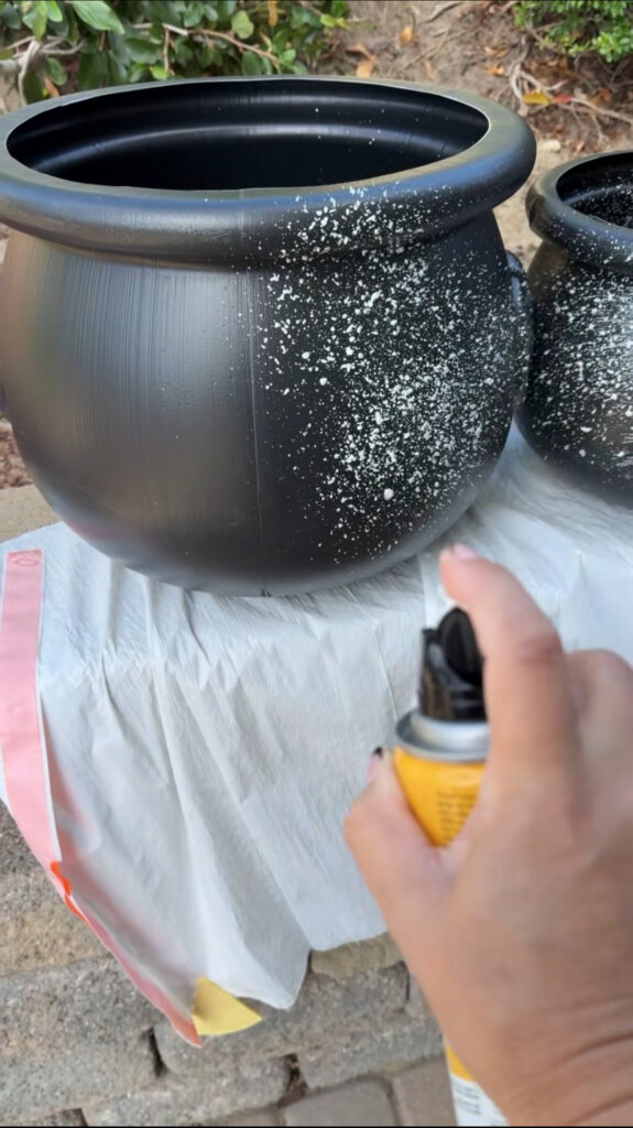 large plastic cauldron with texture spray added