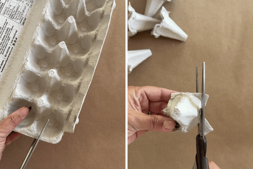 Cut egg cartons into pieces to make a witch hat and broom garland